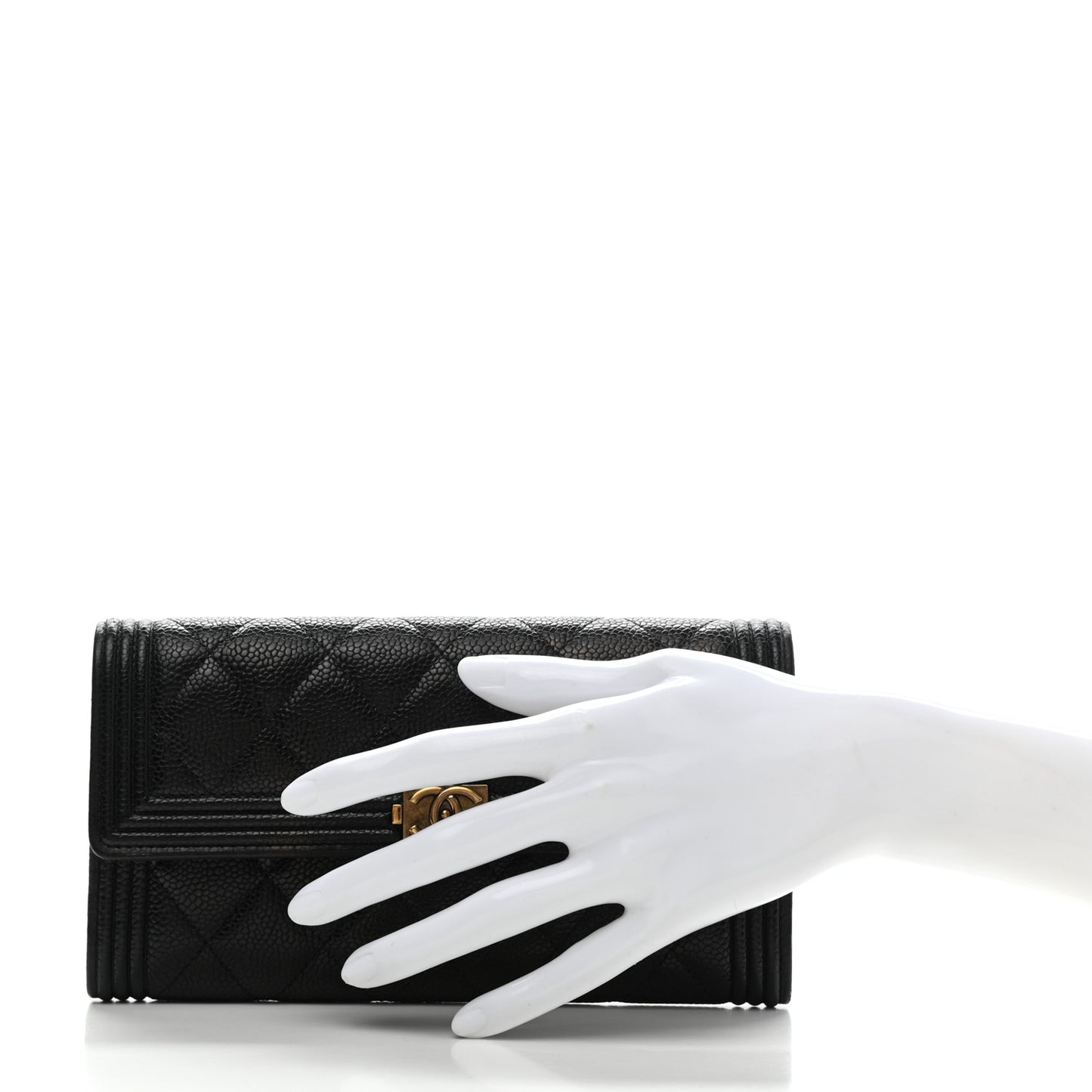 Caviar Quilted Large Boy Gusset Flap Wallet Black