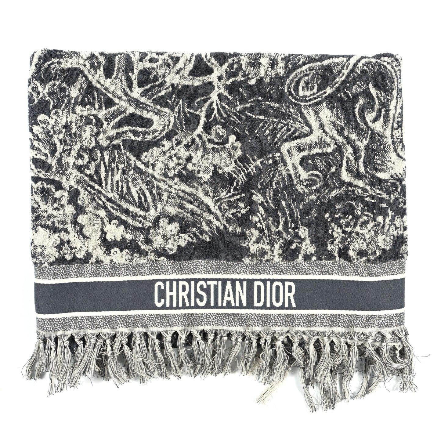 Cotton Toile De Jouy Reverse Towel Grey Ivory
