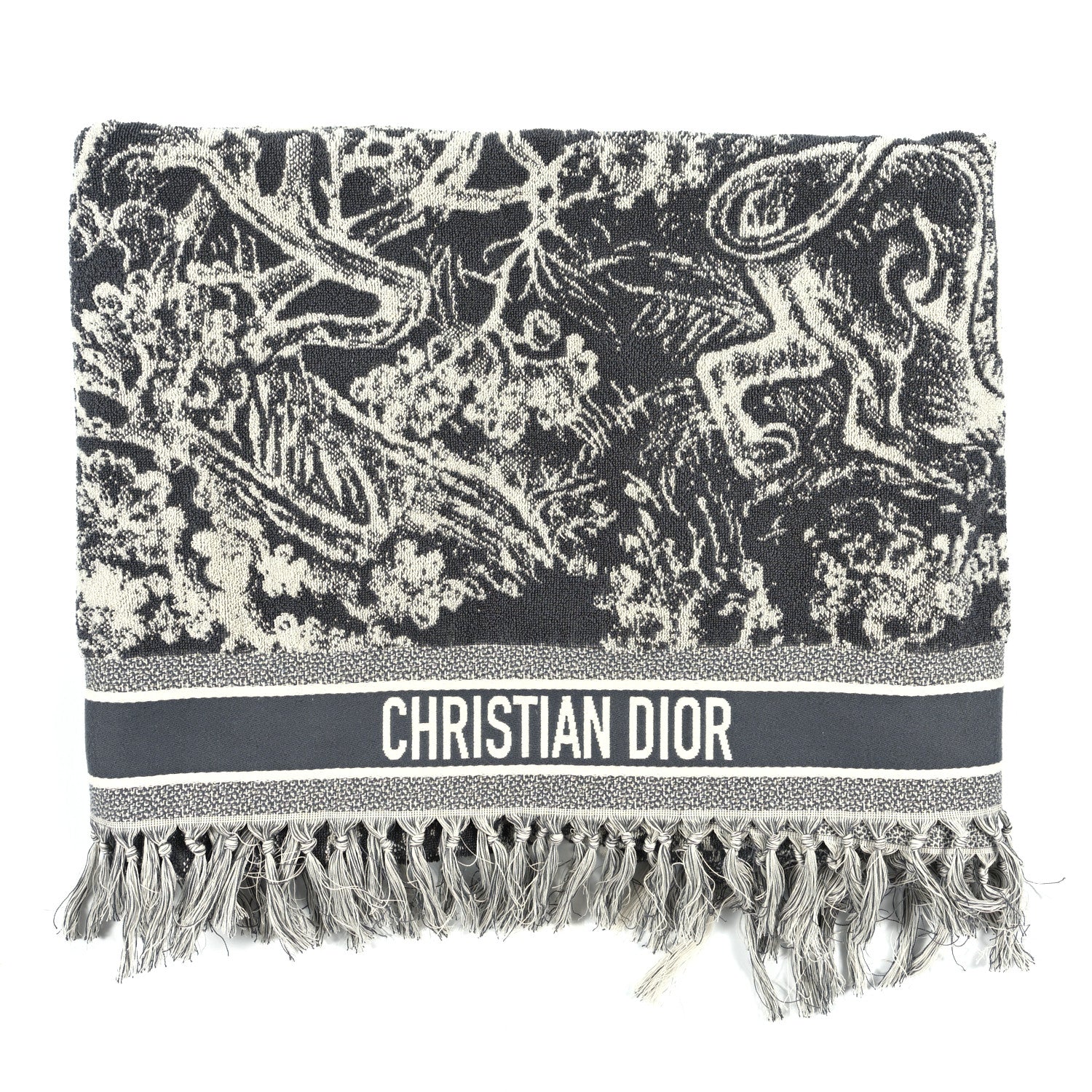 Christian Dior Cotton Toile De Jouy Reverse Towel Grey Ivory 2 of 4