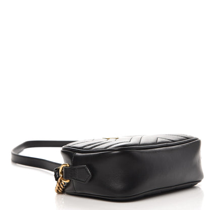 Gucci Calfskin Matelasse Mini GG Marmont Chain Shoulder Bag Black 3 of 7