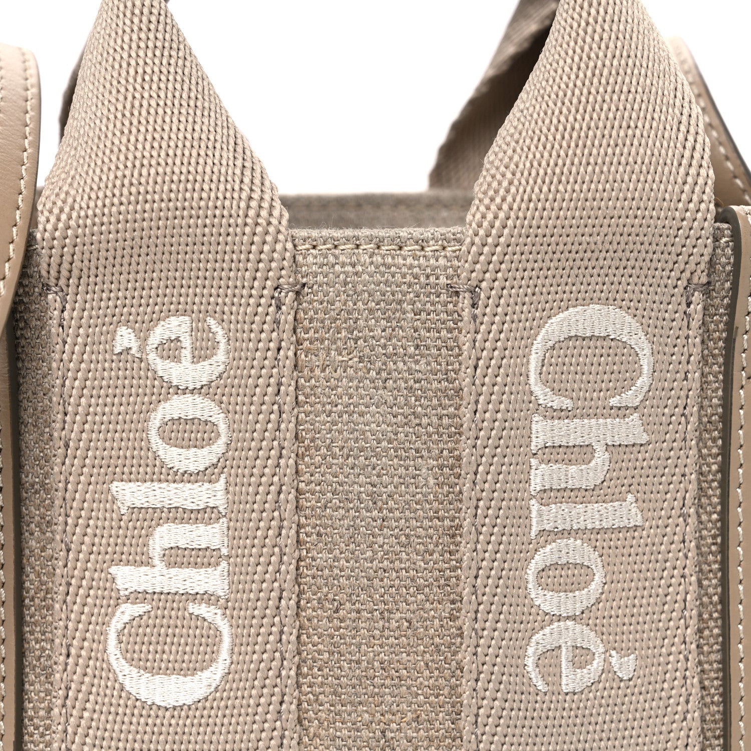Chloe Linen Calfskin Mini Woody Ribbon Tote With Strap Boyish Brown 8 of 10
