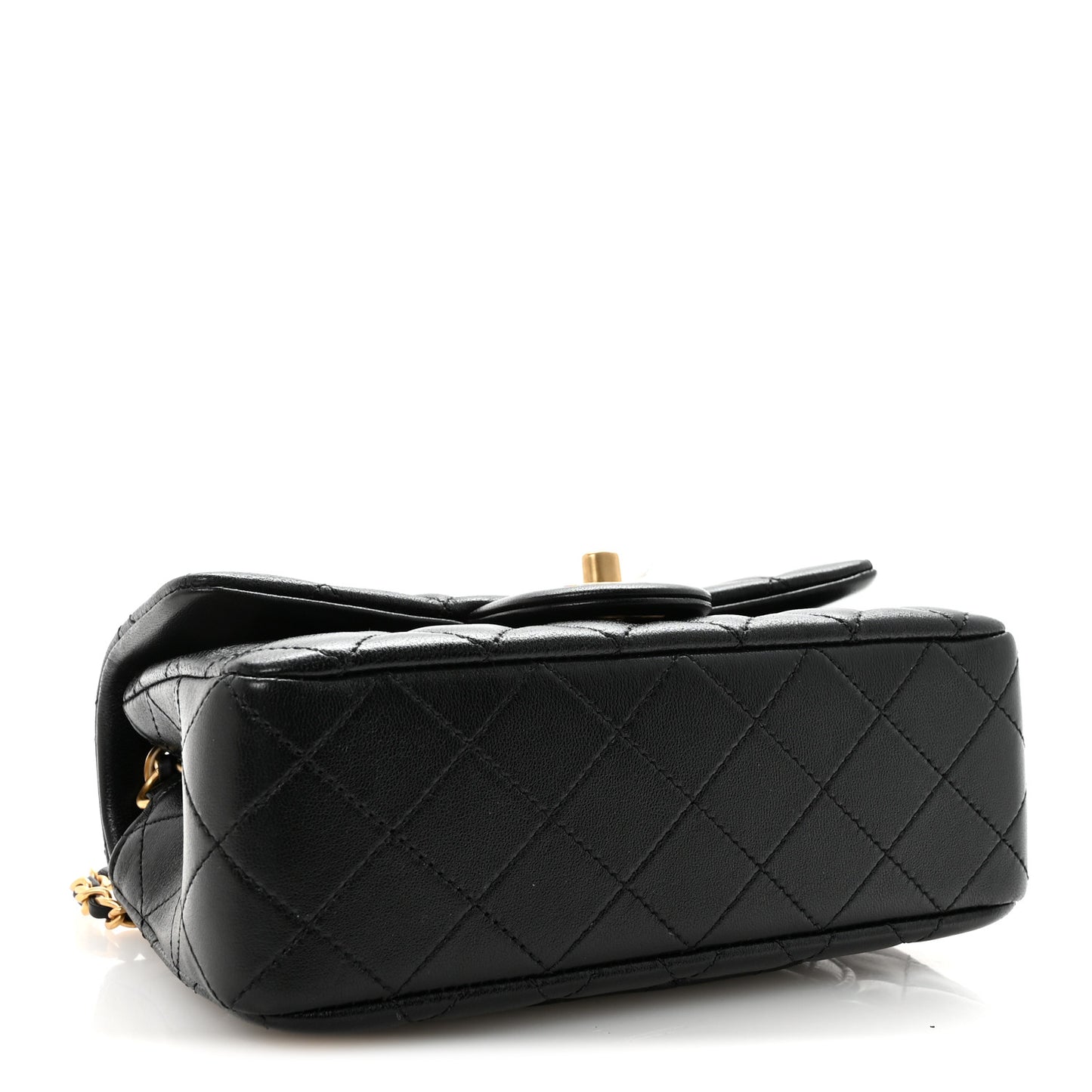 Lambskin Quilted Mini Rectangular Pearl Crush Flap Black