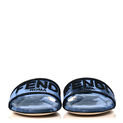 Fendi Canvas Floral Print Logo Flat Slide Sandals 38.5 Sagittarius Black 2 of 8