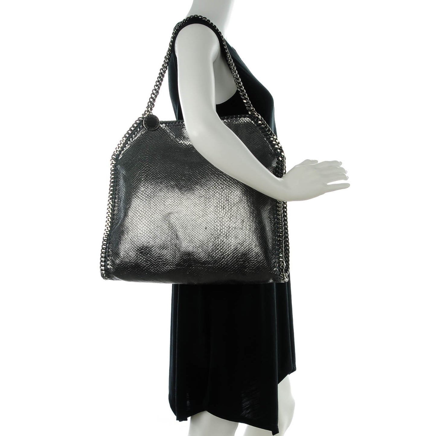 Metallic Snake Print Small Falabella Tote Grey