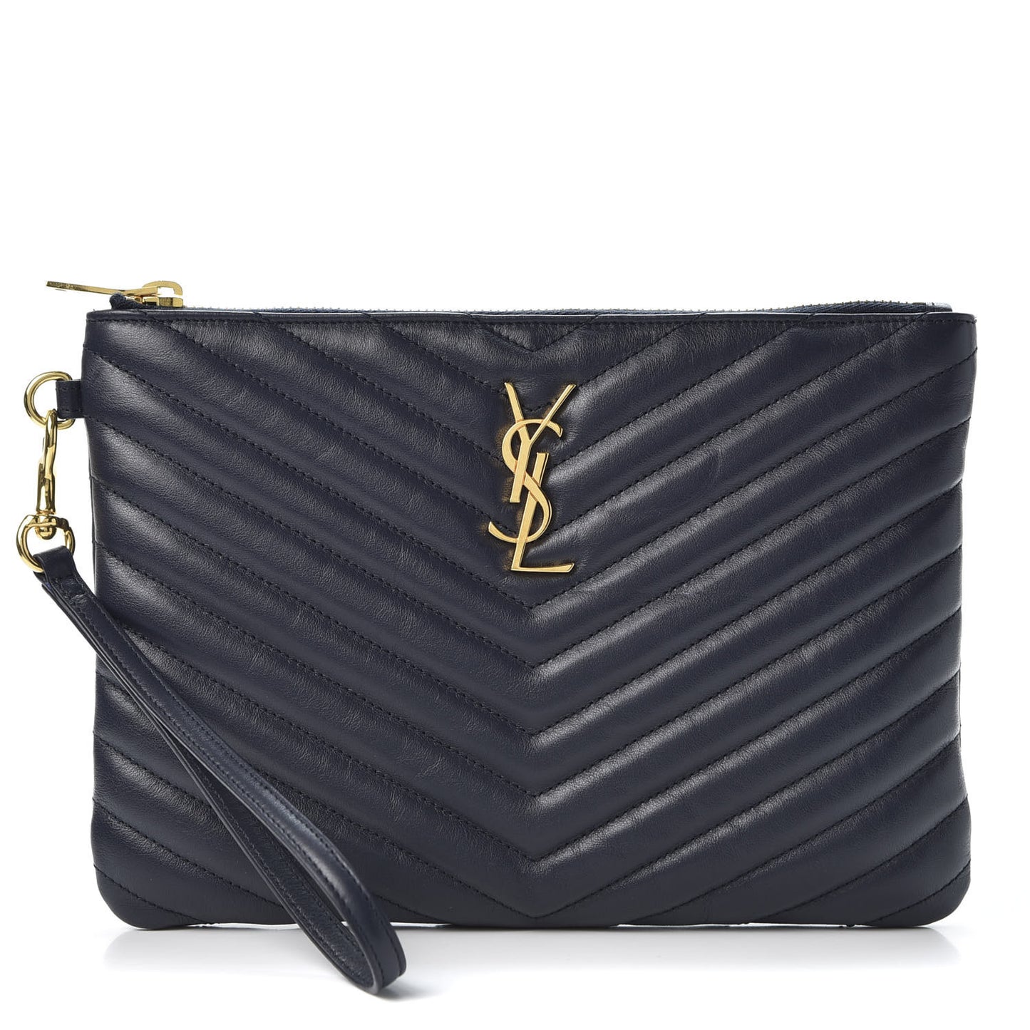 Calfskin Matelasse Chevron Monogram A5 Wristlet Deep Marine
