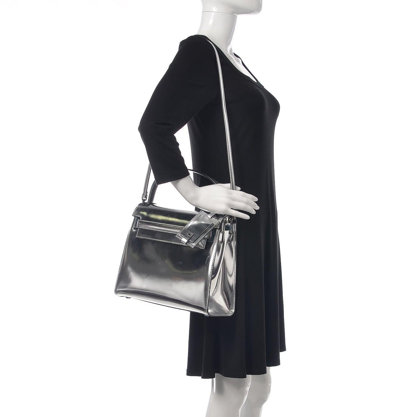 Metallic Patent Calfskin Medium My Rockstud Frame Bag Silver