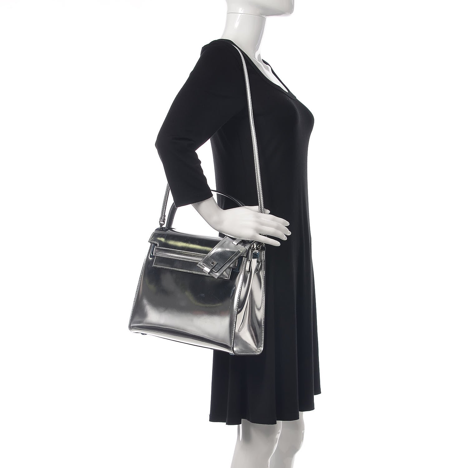 Valentino Garavani Metallic Patent Calfskin Medium My Rockstud Frame Bag Silver 2 of 13
