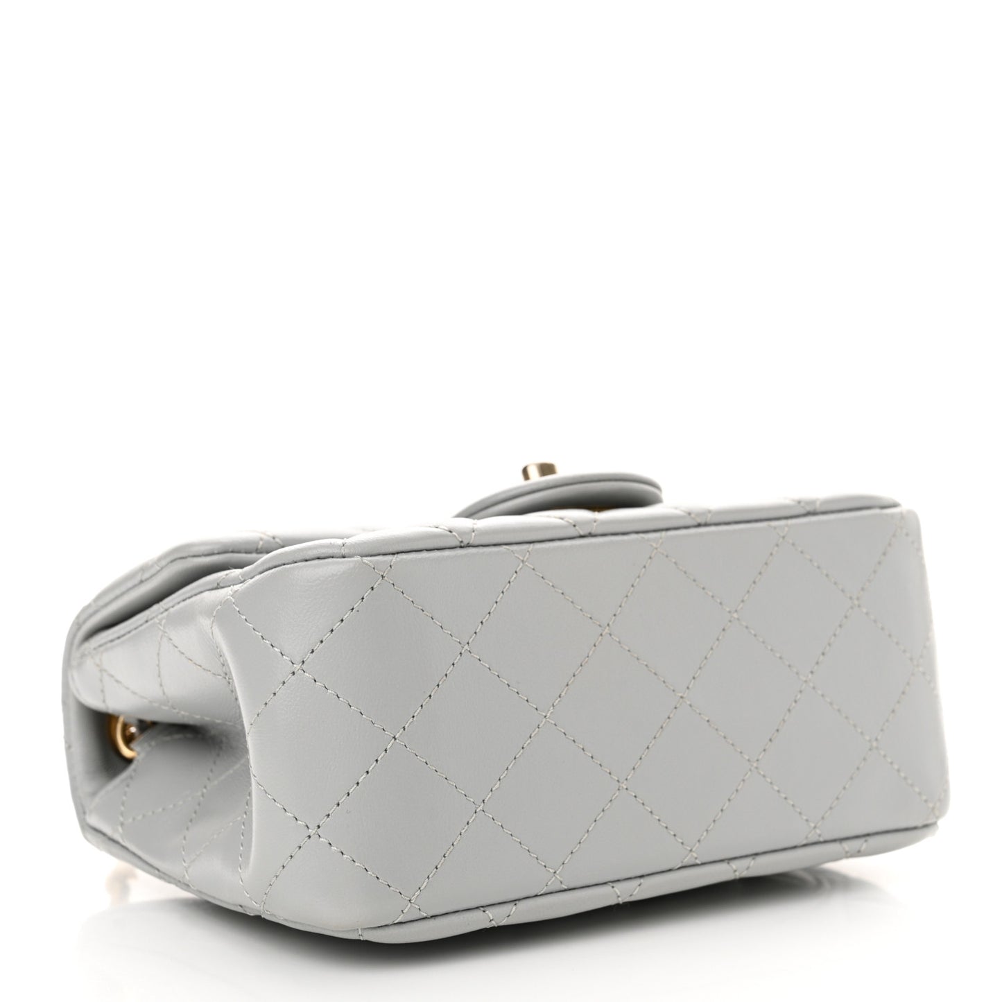 Lambskin Quilted Mini Pearl Crush Flap Light Grey