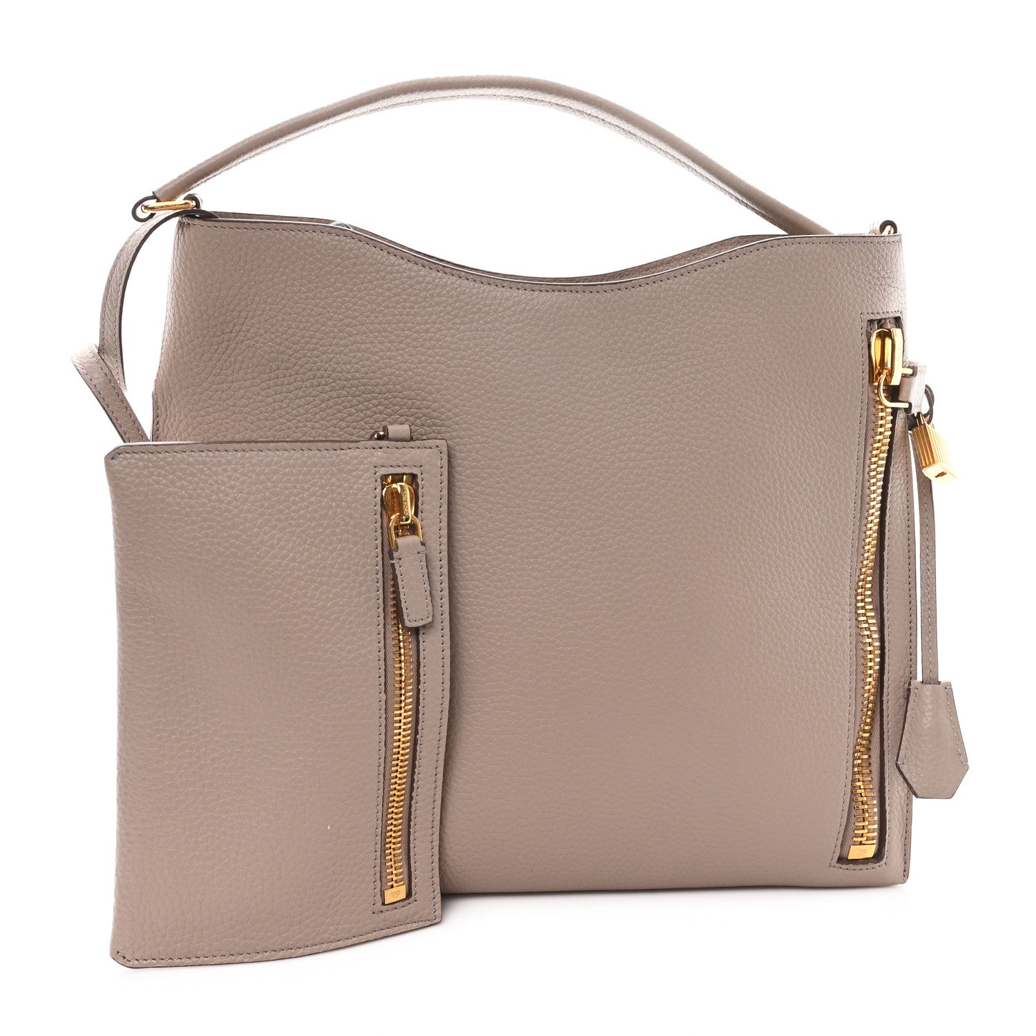 Tom Ford Pebbled Calfskin Small Alix Padlock Zip Hobo Bag Beige 3 of 11
