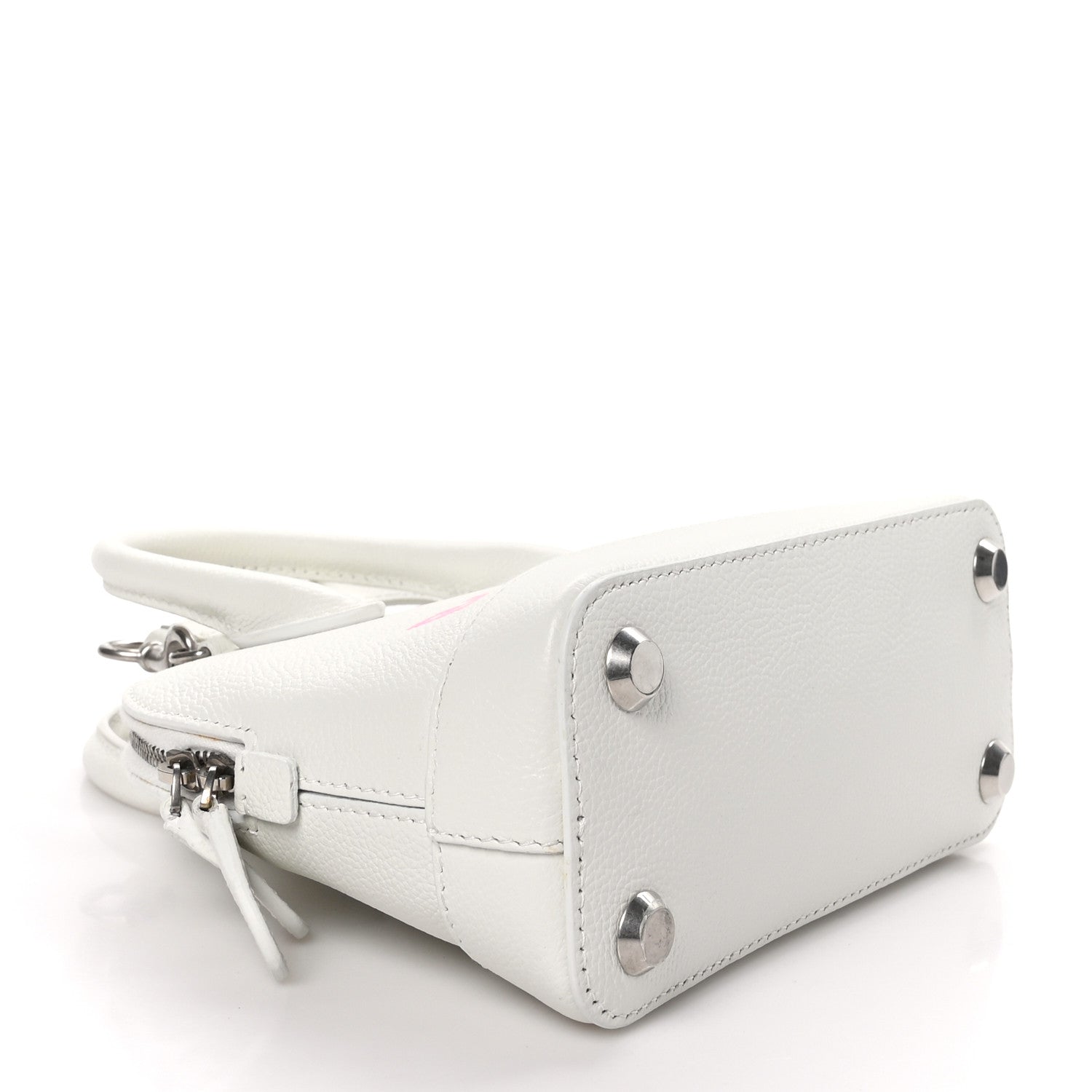 Balenciaga Grained Calfskin Logo XXS Ville Top Handle Bag White Fluo Pink 4 of 11