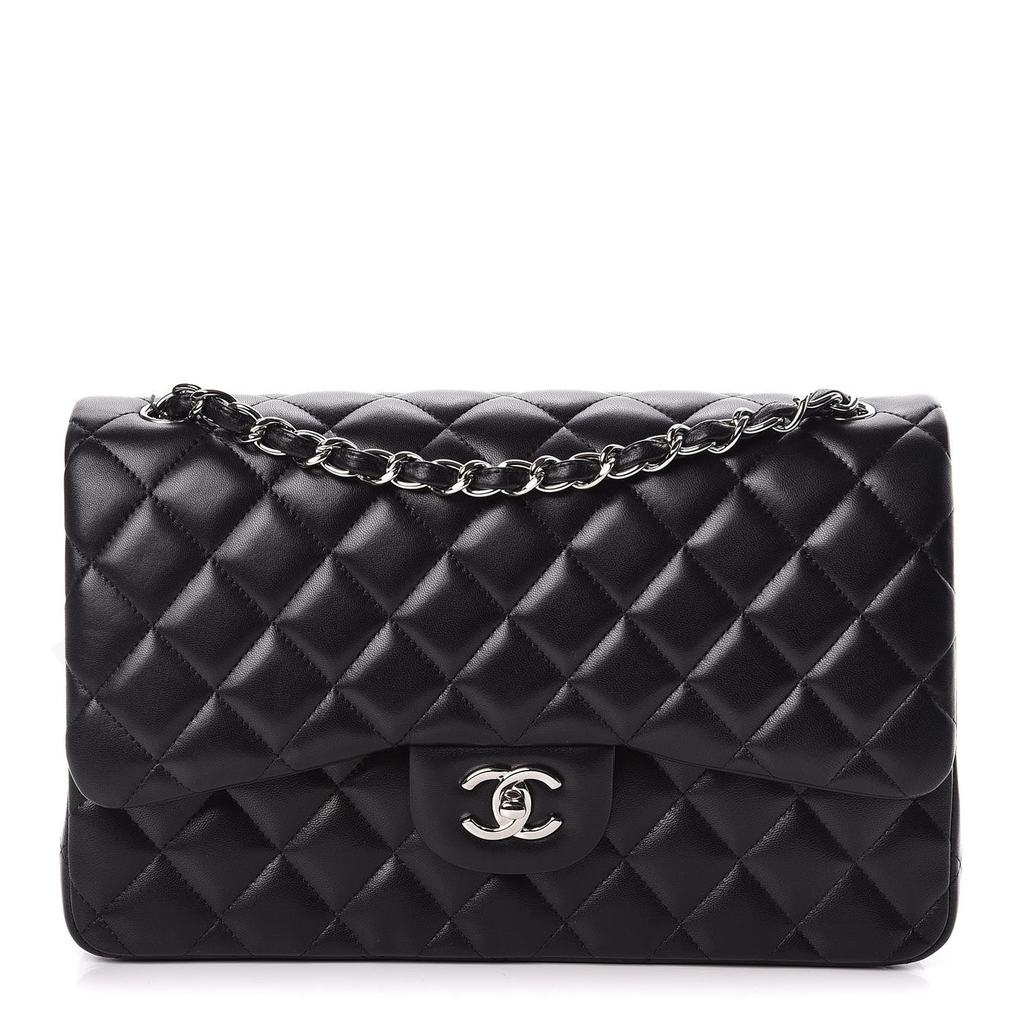 Lambskin Quilted Jumbo Double Flap Black