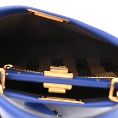 Fendi Vitello Morgan Fabric Jacquard Pequin Medium Peekaboo Iconic Satchel Blue Neon Tobacco 6 of 13