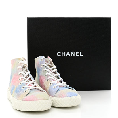 Chanel Printed Fabric High Top CC Sneakers 38 Green Pink Blue White 12 of 12