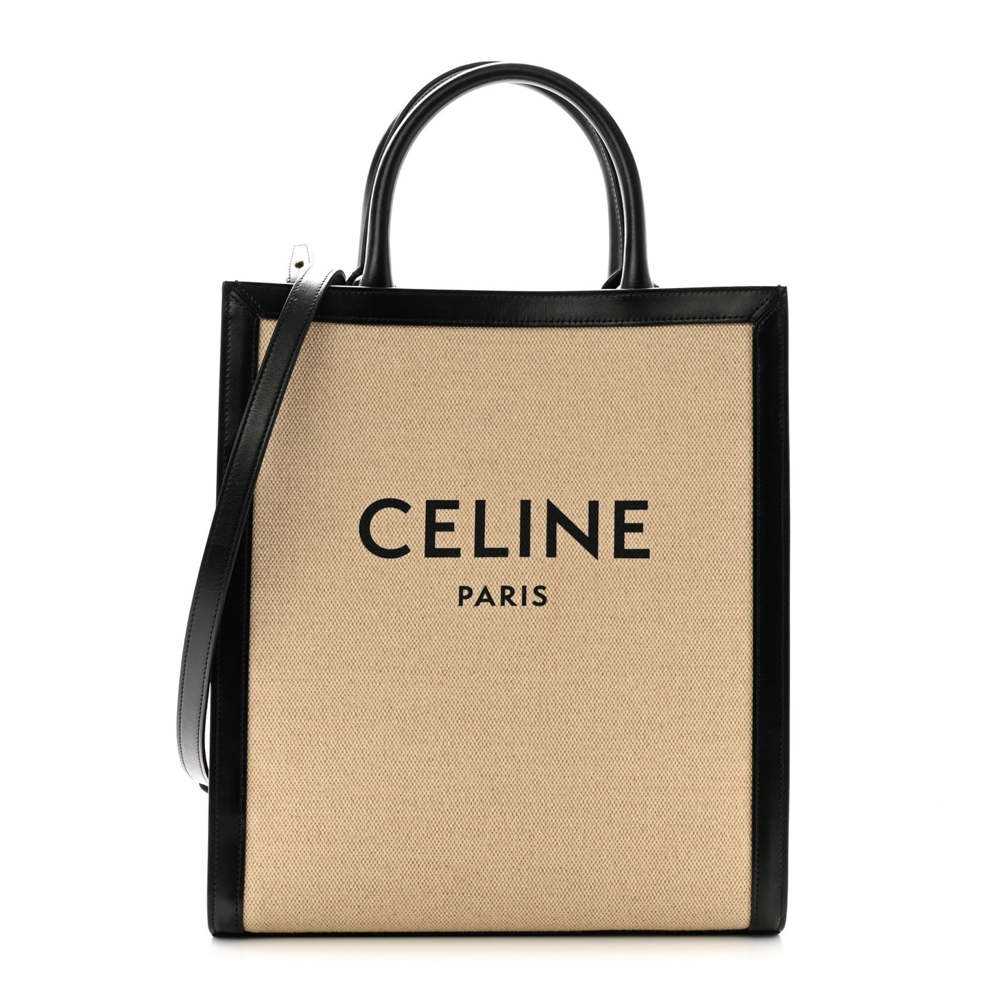 Canvas Calfskin Small Vertical Cabas Vanilla Black