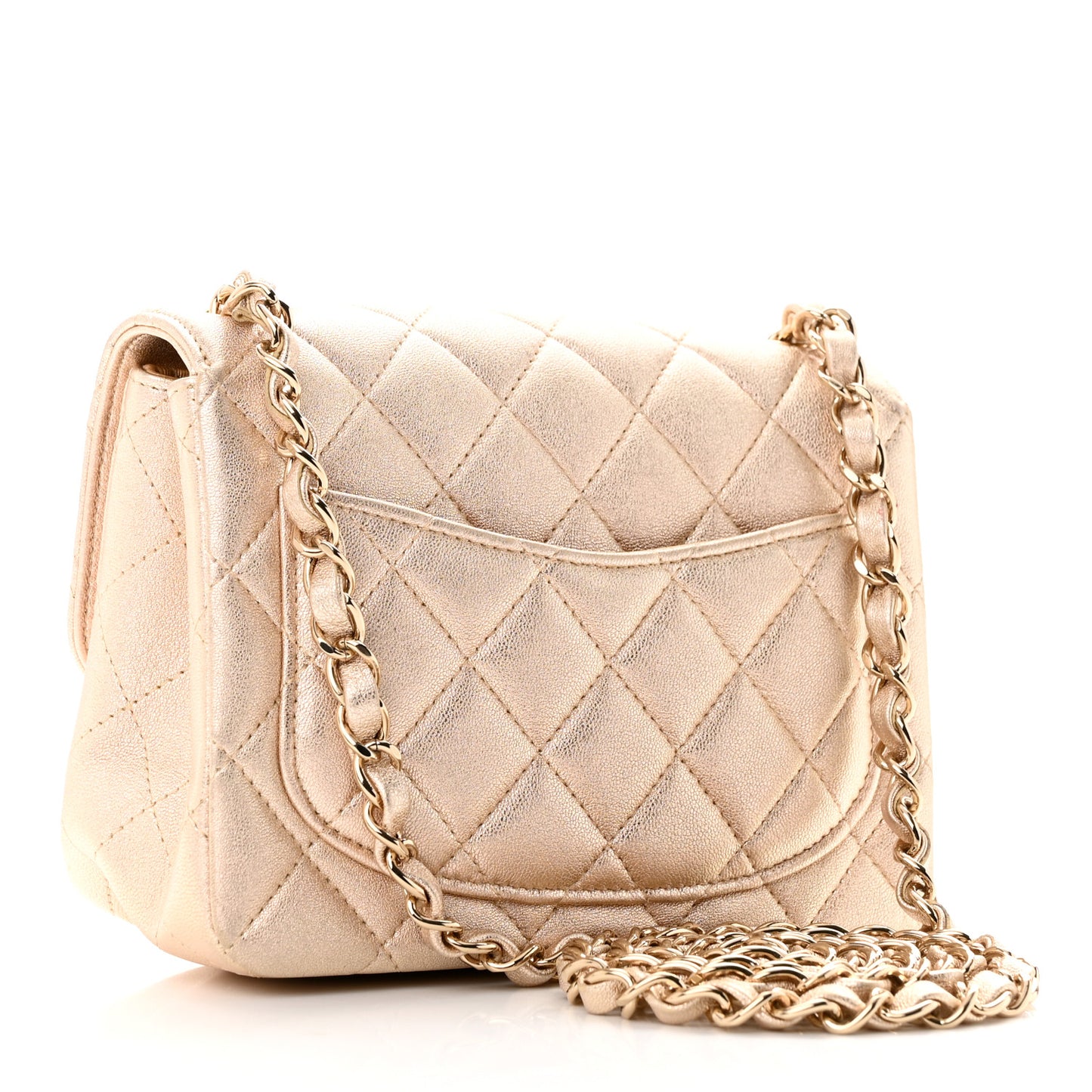 Metallic Lambskin Quilted Mini Square Flap Gold