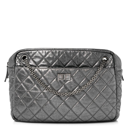 Chanel Metallic Aged Calfskin Quilted Large Reissue Camera Case Silver 1 of 11