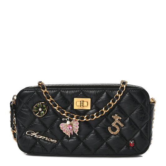 Aged Calfskin Lucky Charms 2.55 Reissue Small Clutch With Chain Black