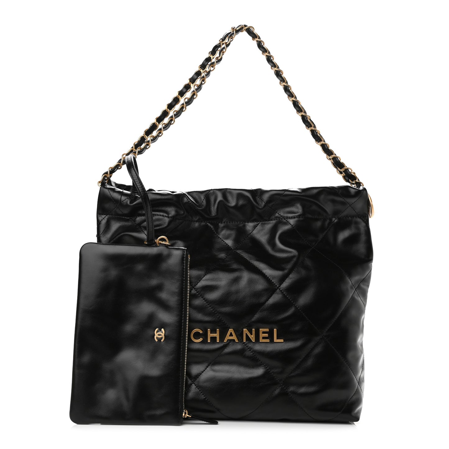 Shiny Calfskin Quilted Small Chanel 22 Black