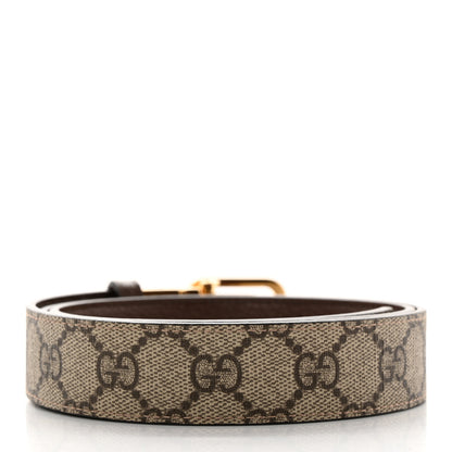 Gucci GG Supreme Monogram Textured Dollar Calfskin Squared Interlocking G 30mm Reversible Belt 95 38 Beige Ebony New Acero 2 of 6