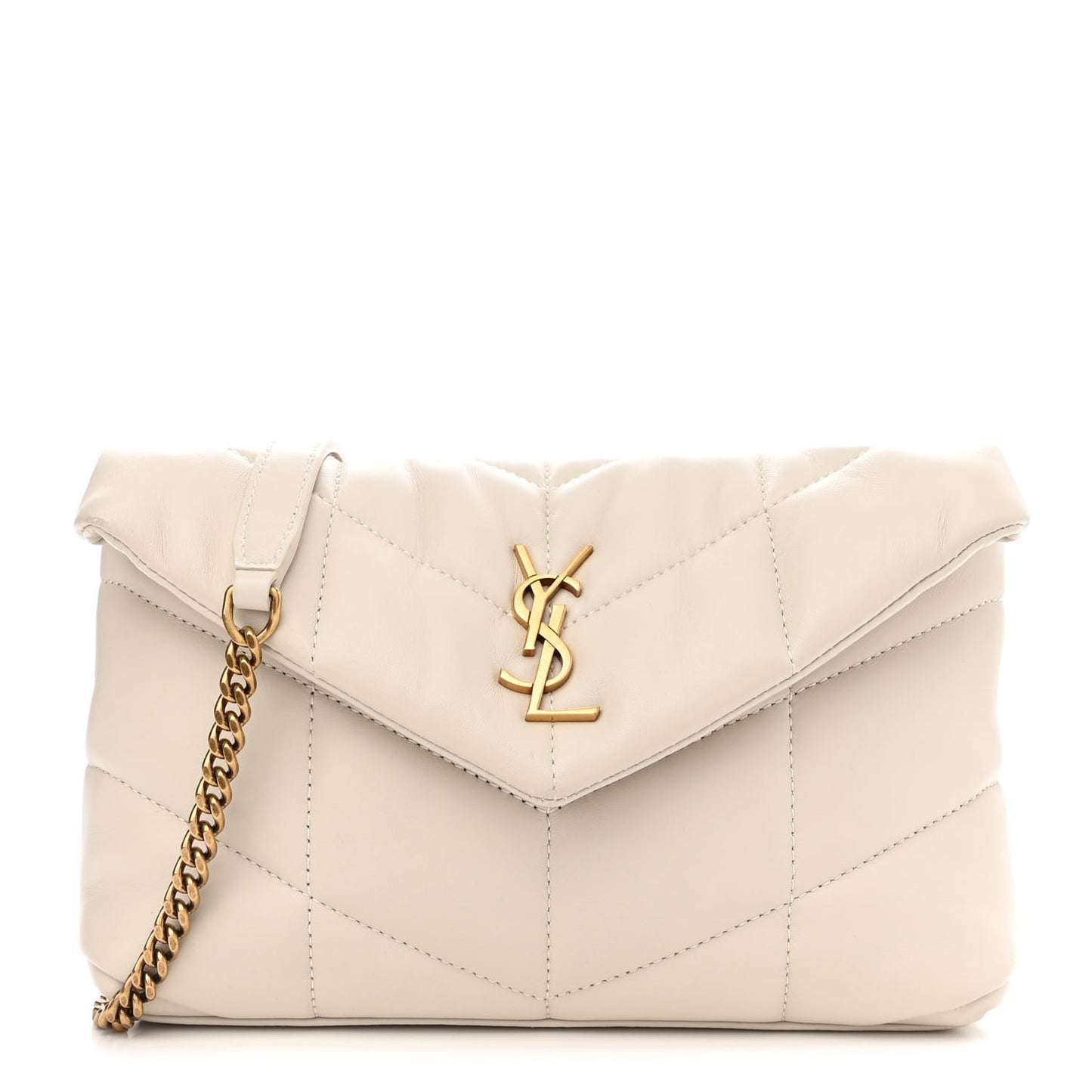 Lambskin Quilted Toy Loulou Puffer Monogram Chain Satchel Crema Soft