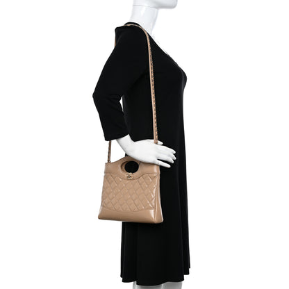 Chanel Shiny Crumpled Calfskin Quilted Mini 31 Shopping Bag Dark Beige 2 of 10