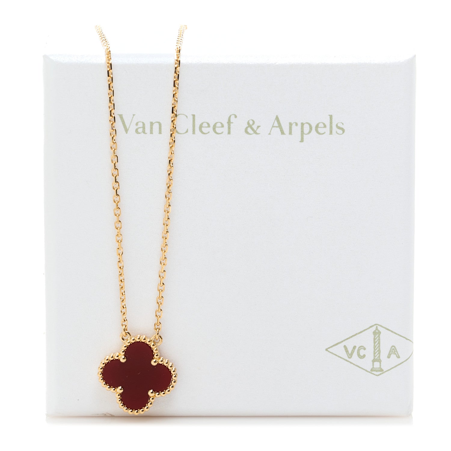 Van Cleef & Arpels 18K Yellow Gold Carnelian Vintage Alhambra Pendant Necklace 6 of 6