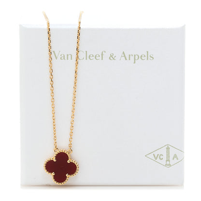 Van Cleef & Arpels 18K Yellow Gold Carnelian Vintage Alhambra Pendant Necklace 6 of 6