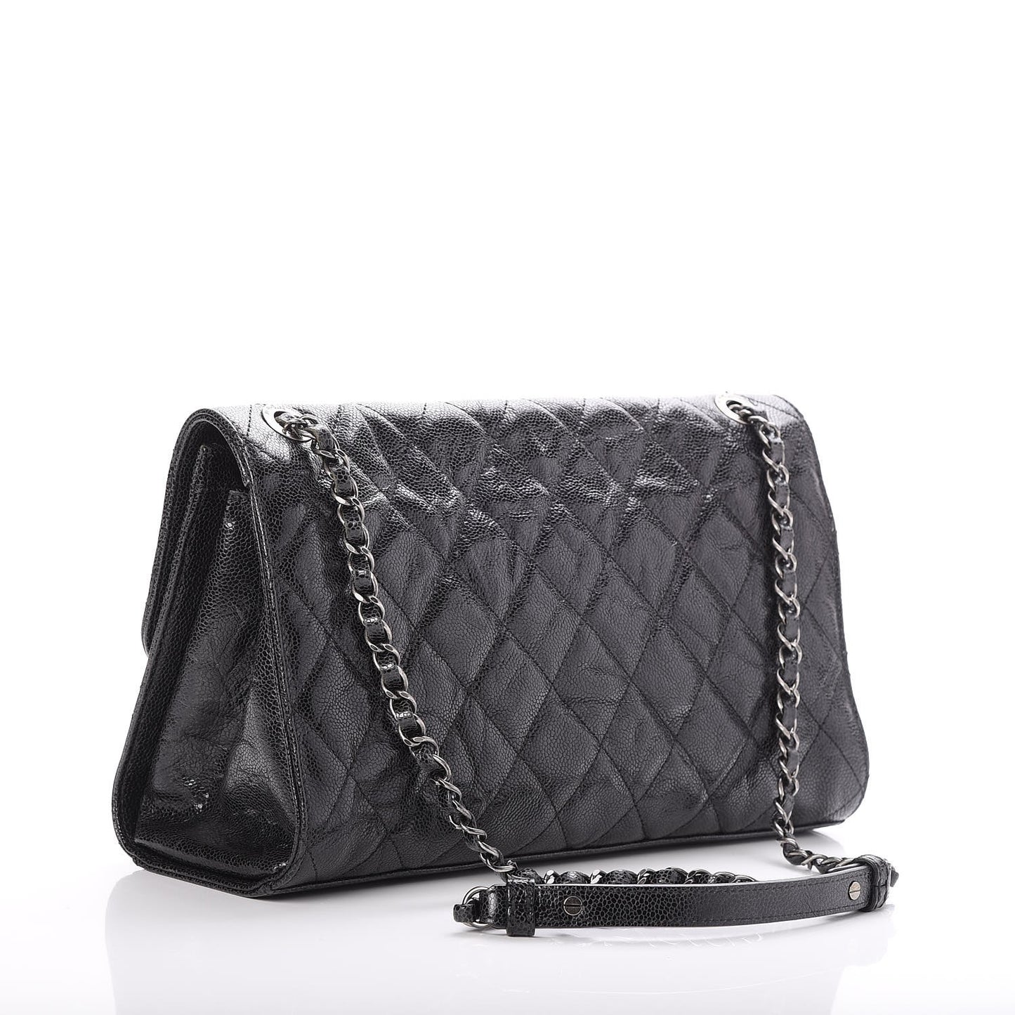 Crumpled Grained Calfskin Jumbo CC Crave Flap Black