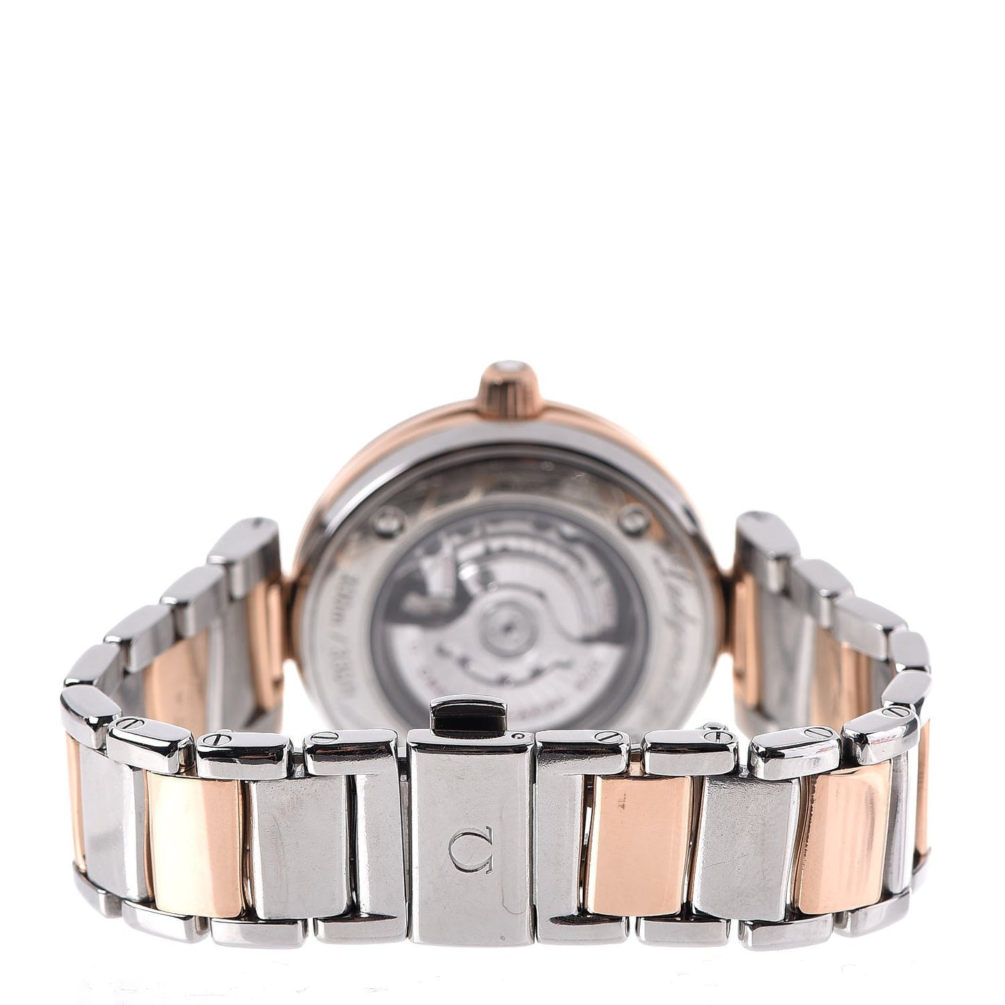 Stainless Steel 18K Sedna Gold Diamond Pave Bezel Mother of Pearl 34mm Ladymatic Co-Axial Automatic Watch 425.25.34.20.55.001