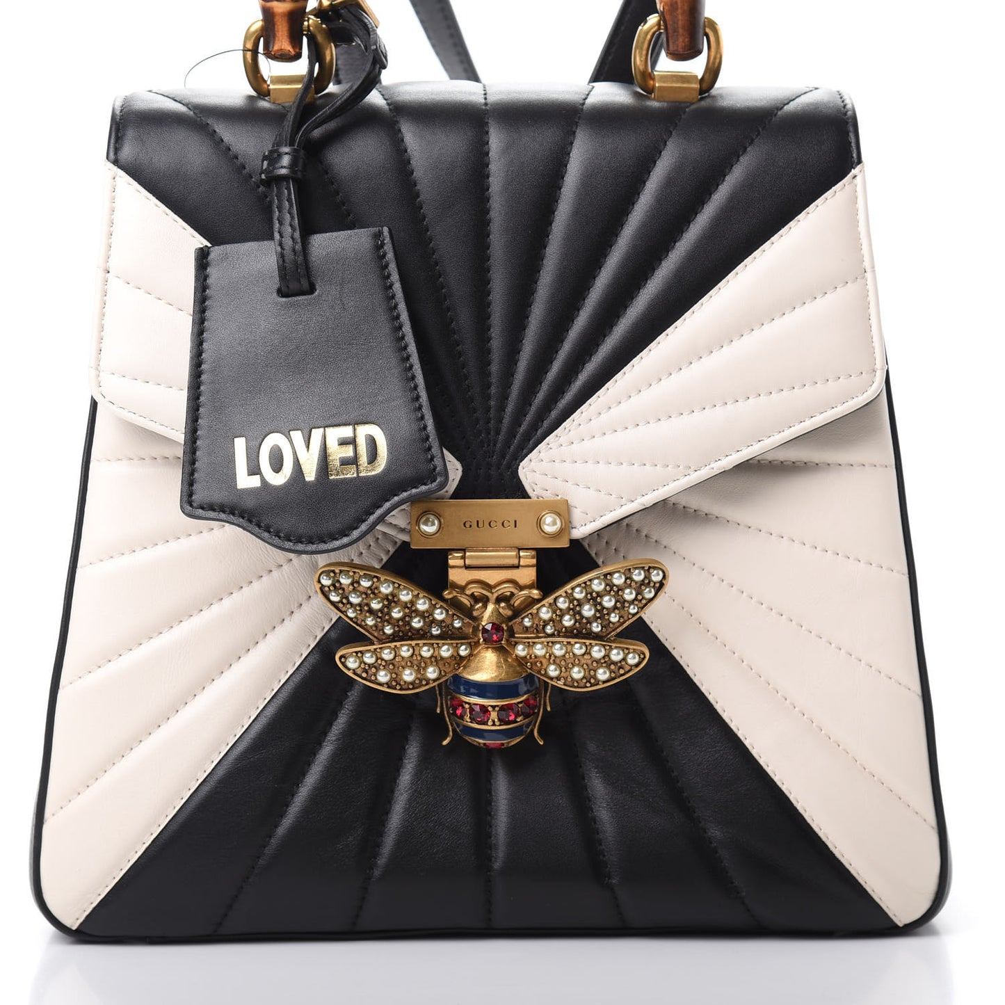 Calfskin Bamboo Trapuntata Queen Margaret Backpack Mystic White Black