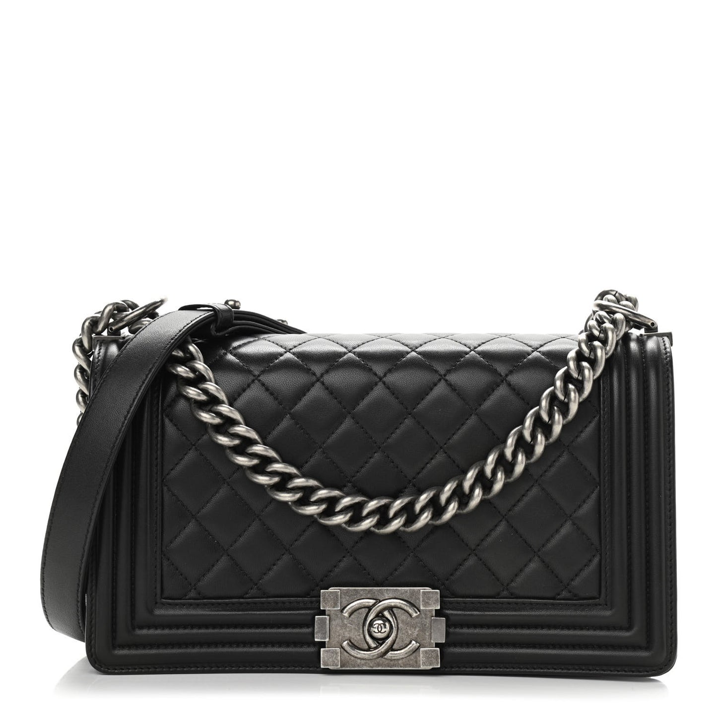 Lambskin Quilted Medium Boy Flap Black