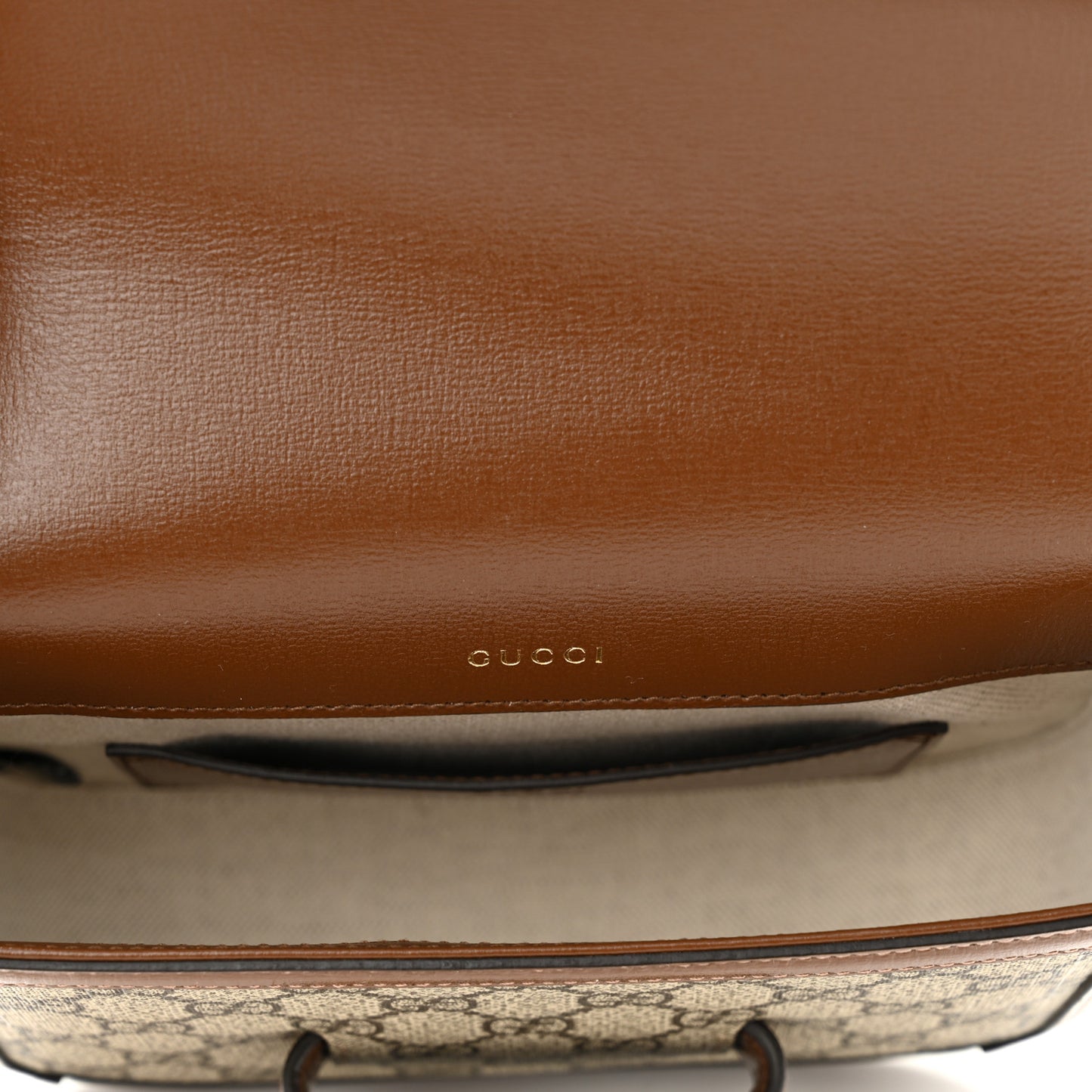 GG Supreme Monogram Web Mini Horsebit 1955 Shoulder Bag Beige Brown Sugar