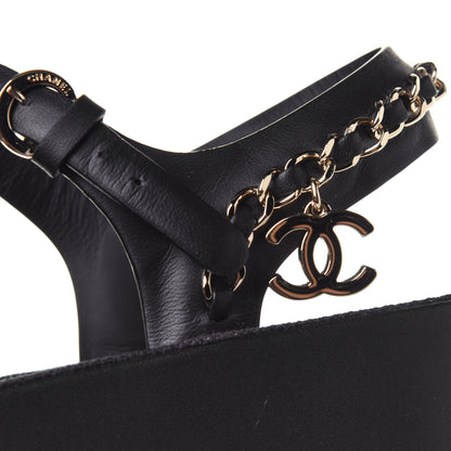 Chanel Calfskin Chain Platform Sandals 36 Black 11 of 12