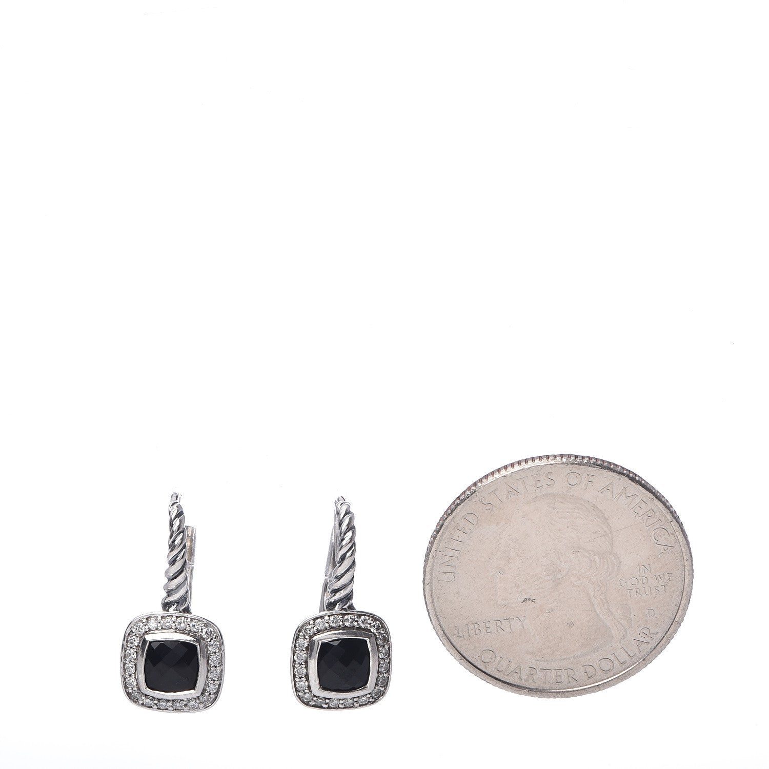 David Yurman Sterling Silver Diamond Black Onyx Petite Albion Drop Earrings 2 of 4