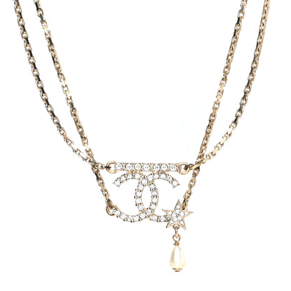 Chanel Pearl Crystal CC Star Choker Necklace Gold 1 of 5