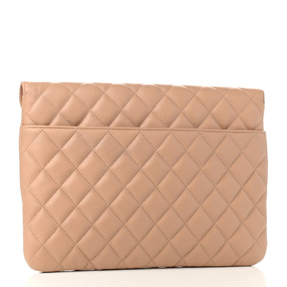 Chanel Calfskin Quilted Front Logo Enchained Clutch Beige 3 of 8