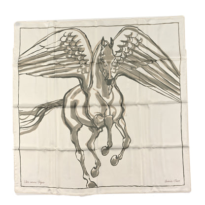 Hermes Silk Libre Comme Pegase Scarf 90 White Argile Kaki 1 of 3