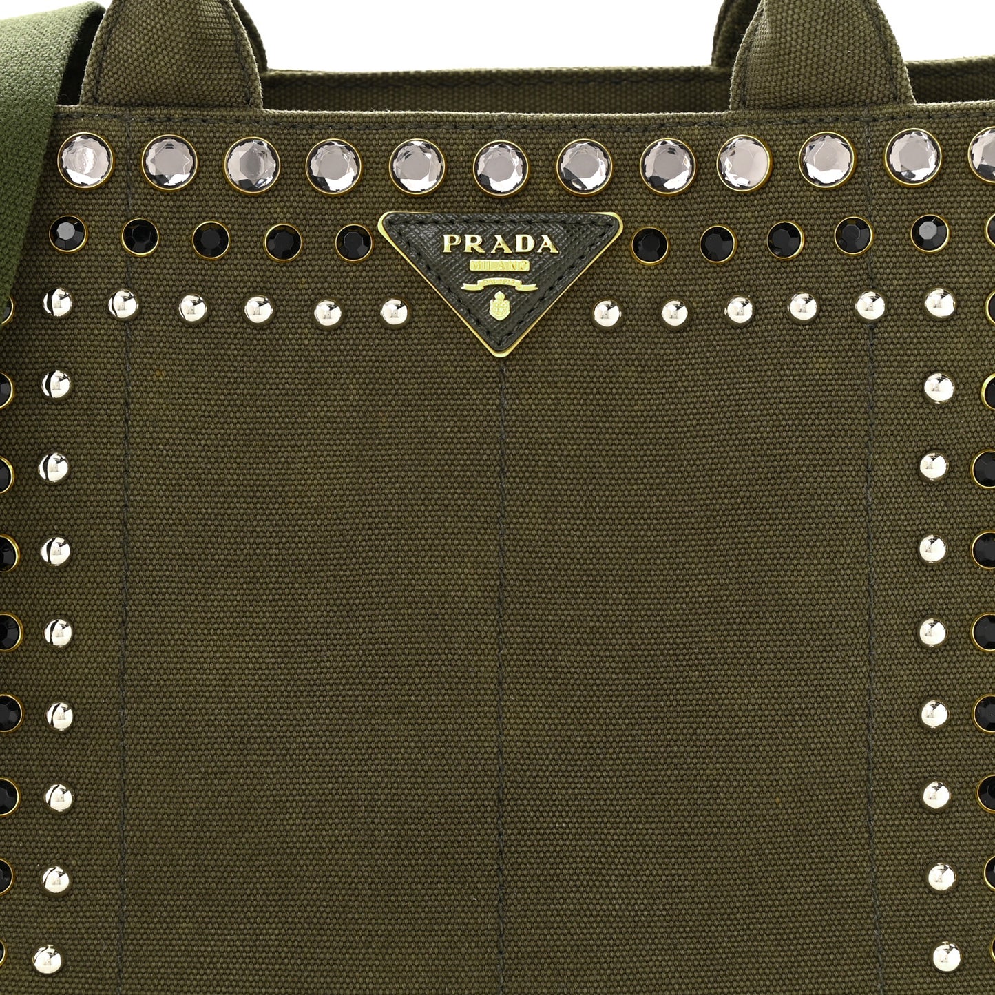 Canvas Studded Crystal Canapa Tote Militare