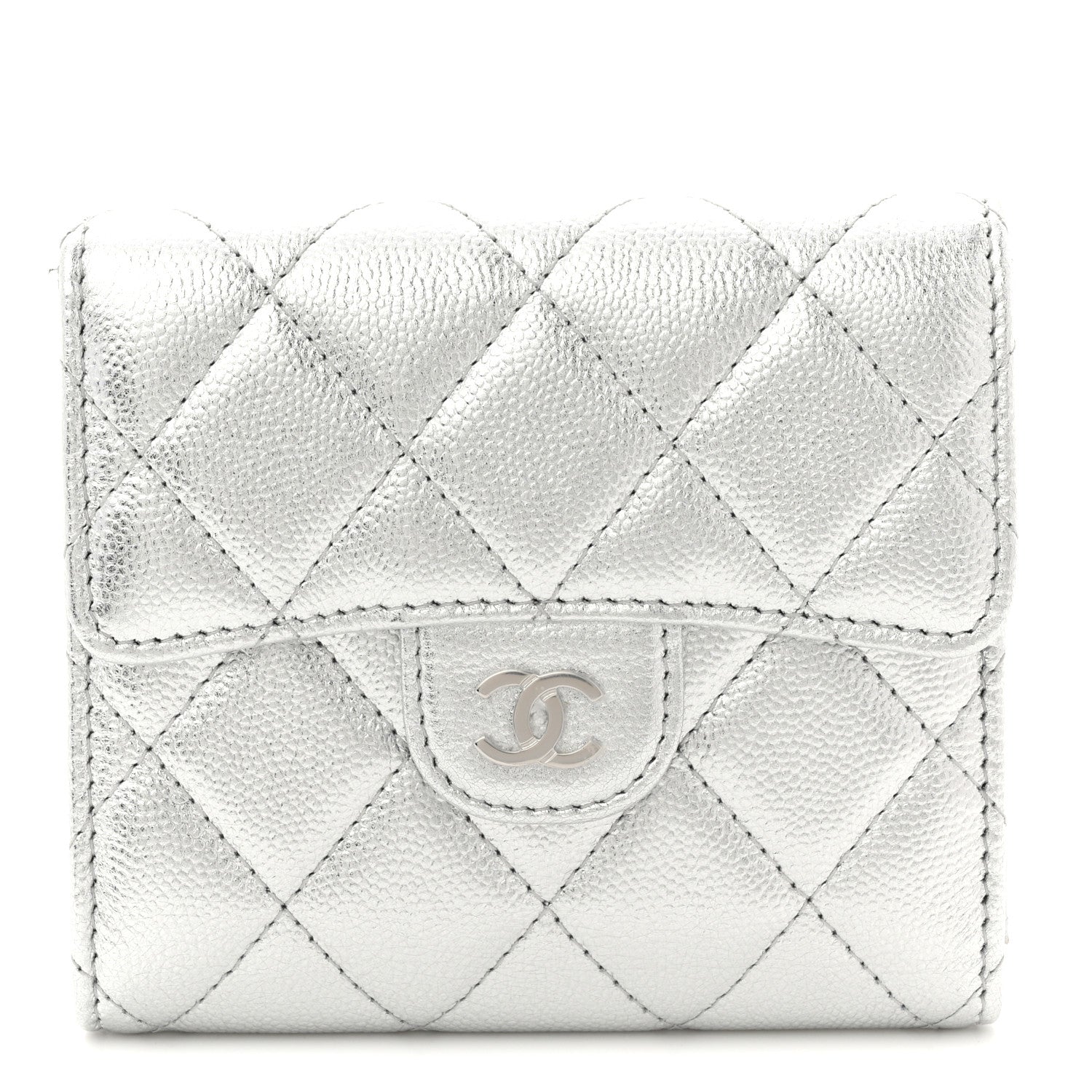 Chanel Metallic Caviar Quilted Compact Flap Wallet Silver 1 of 7