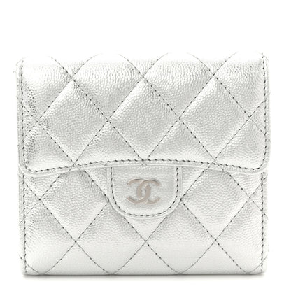 Chanel Metallic Caviar Quilted Compact Flap Wallet Silver 1 of 7