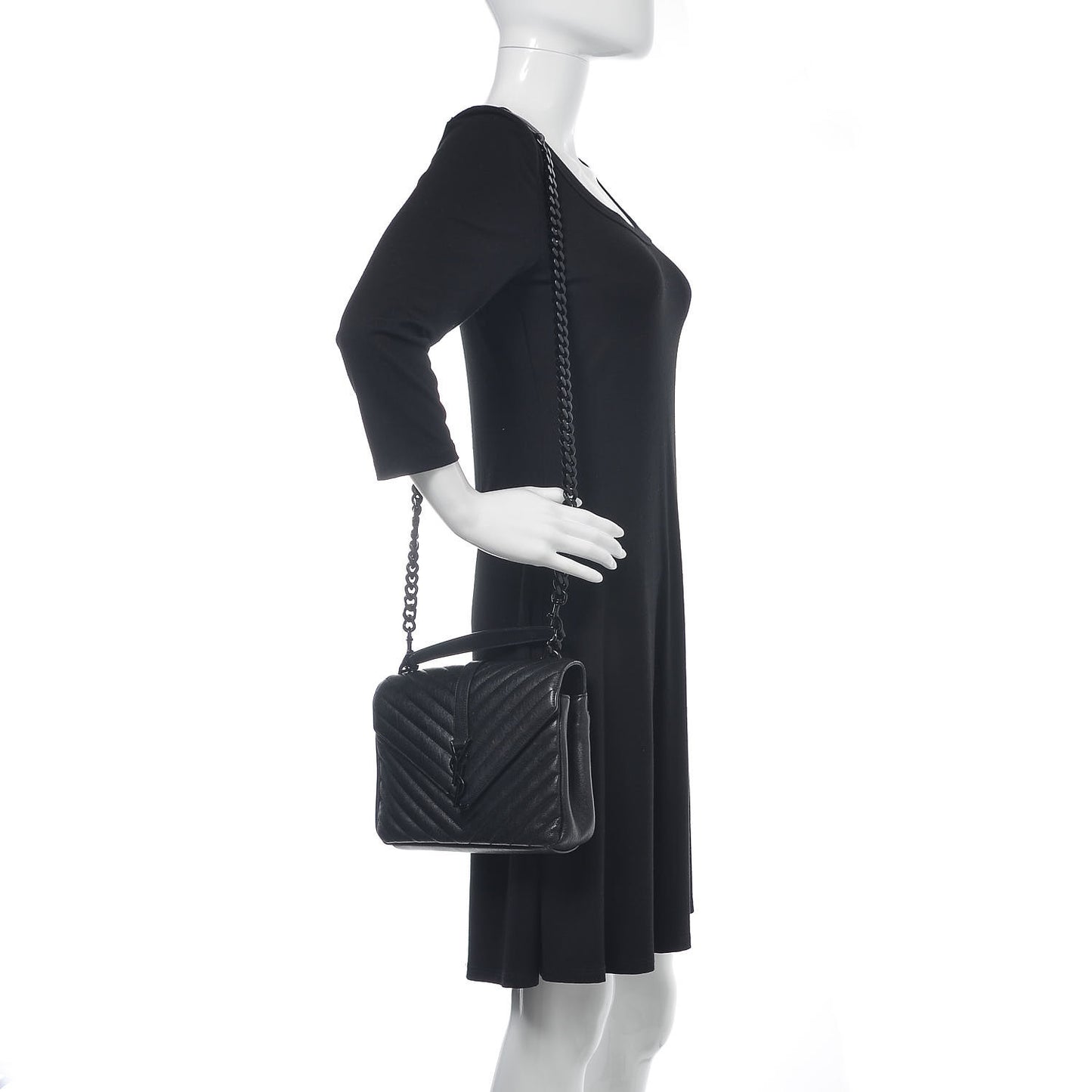 Sheepskin Matelasse Chevron Monogram Medium College Bag Black