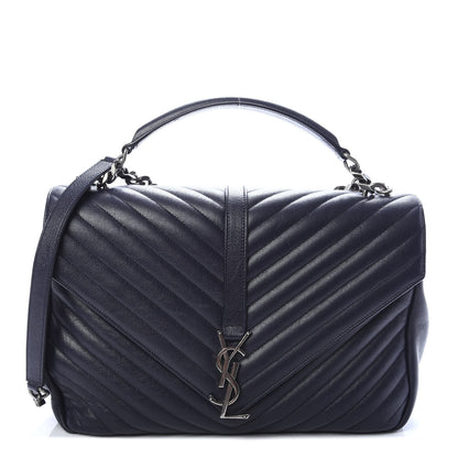 Saint Laurent Sheepskin Matelasse Chevron Monogram Large College Satchel Navy Blue 1 of 9