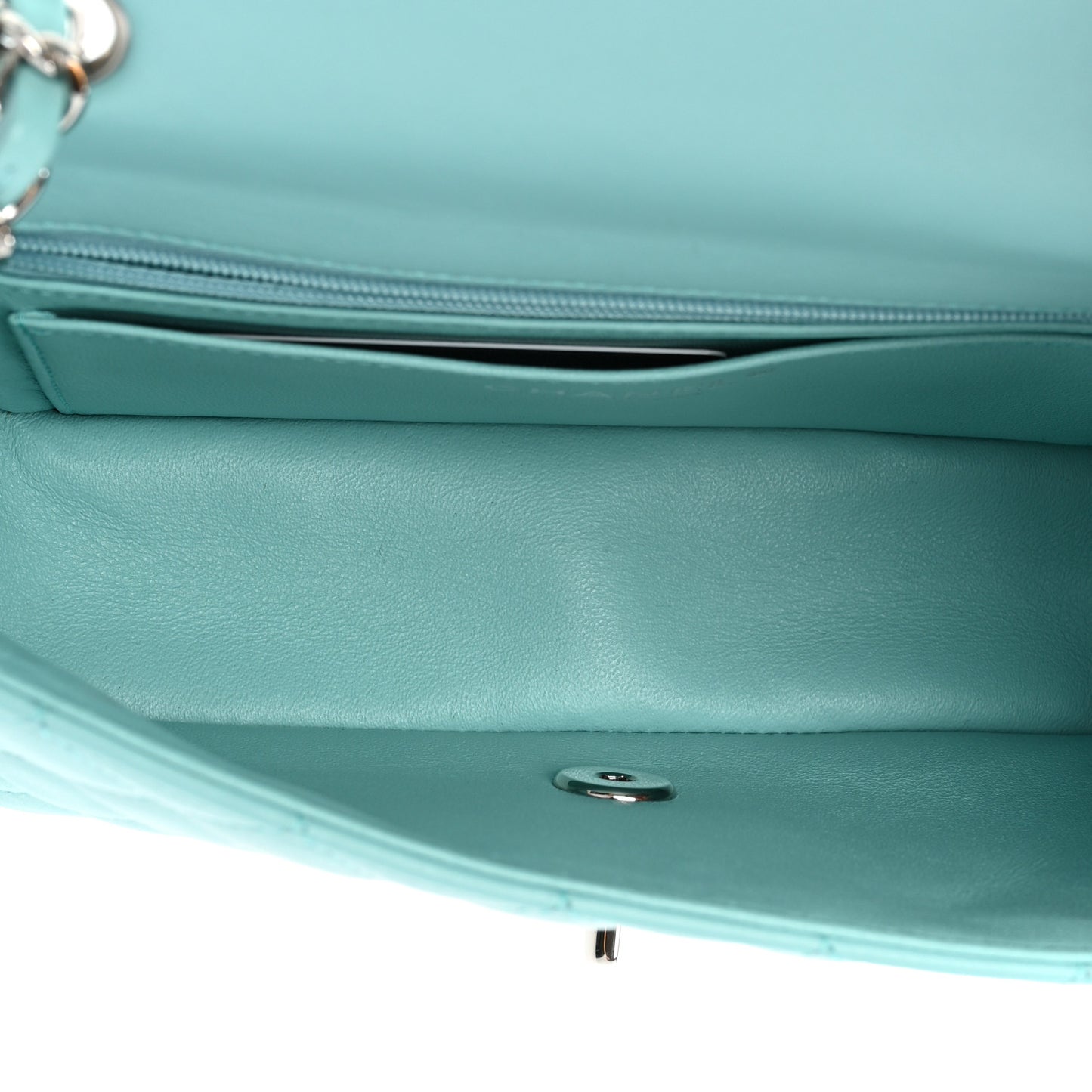 Lambskin Quilted Mini Rectangular Flap Light Blue