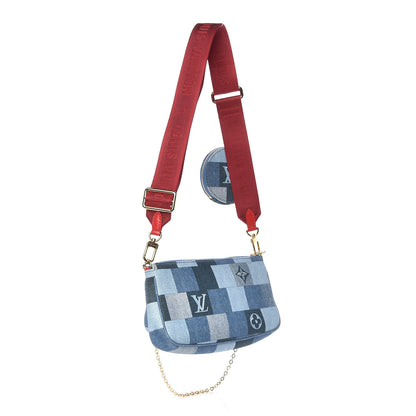 Louis Vuitton Denim Damier Monogram Patchwork Multi Pochette Accessories Blue Rouge 4 of 10