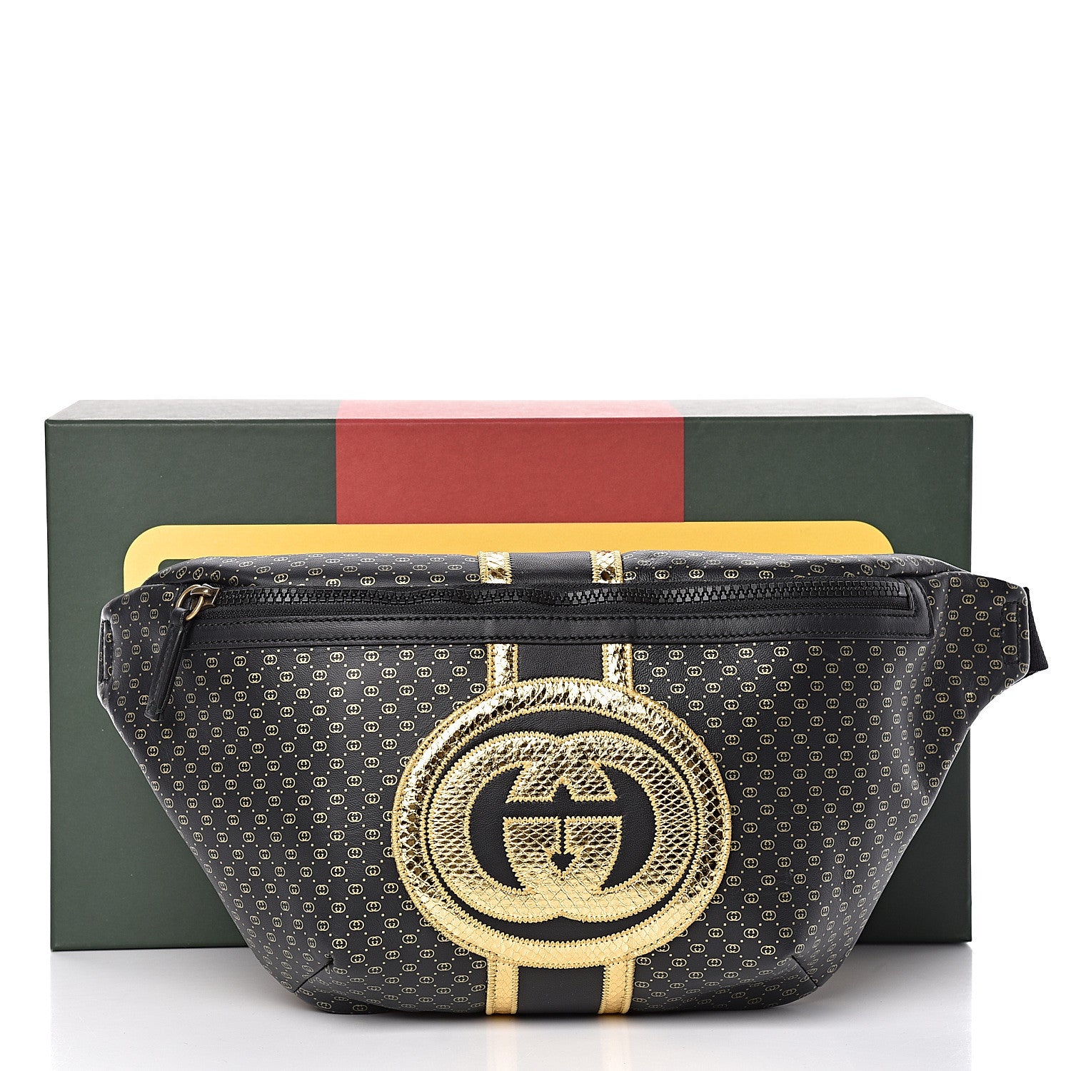 Gucci X DAPPER DAN Calfskin Laminated Ayers GG Micro Monogram Mens Belt Bag Black 12 of 12