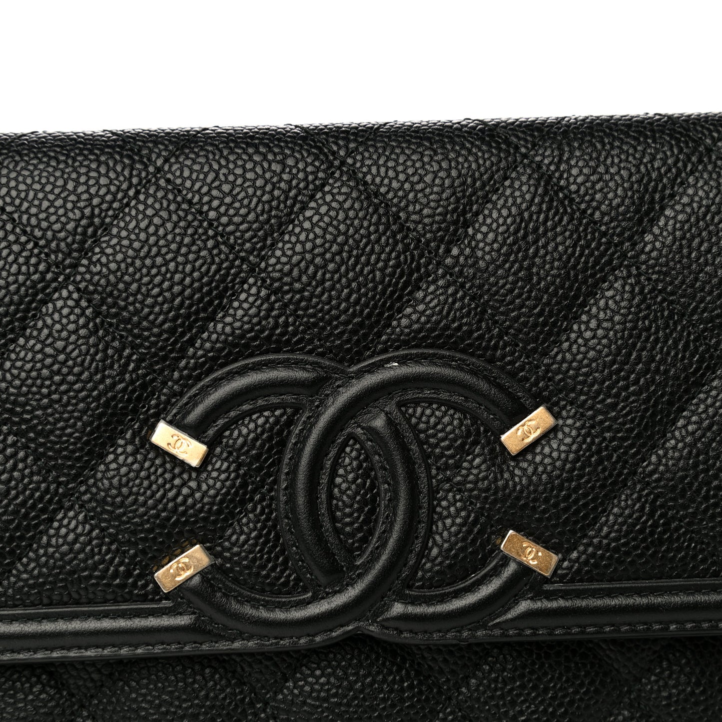 Caviar Quilted Filigree Flap Pouch Black