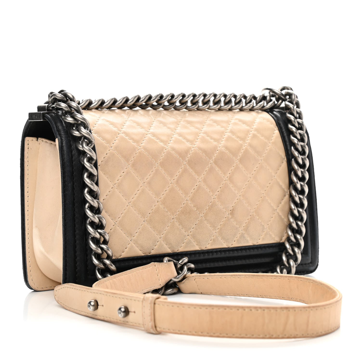 Chanel Lambskin Quilted Medium Boy Flap Black Beige 3 of 13