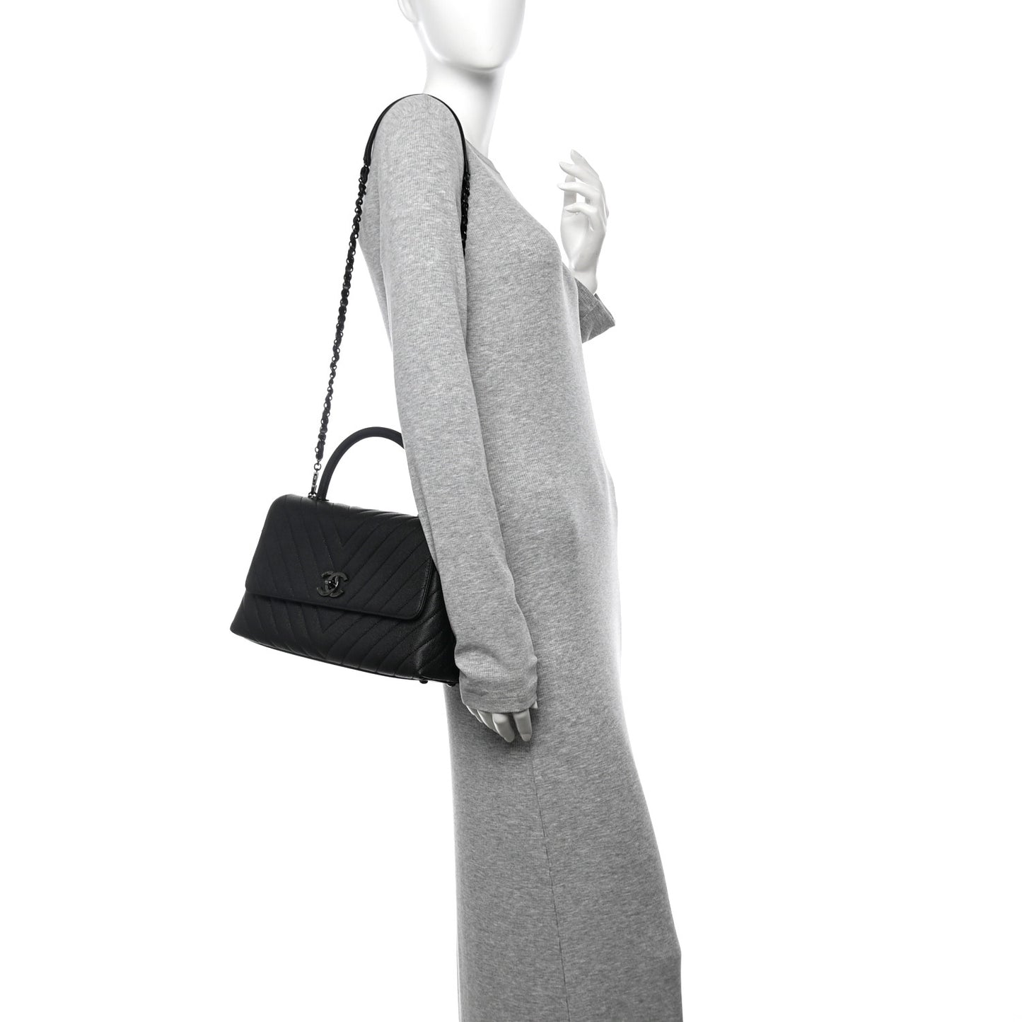 Caviar Chevron Quilted Small Coco Handle Flap So Black