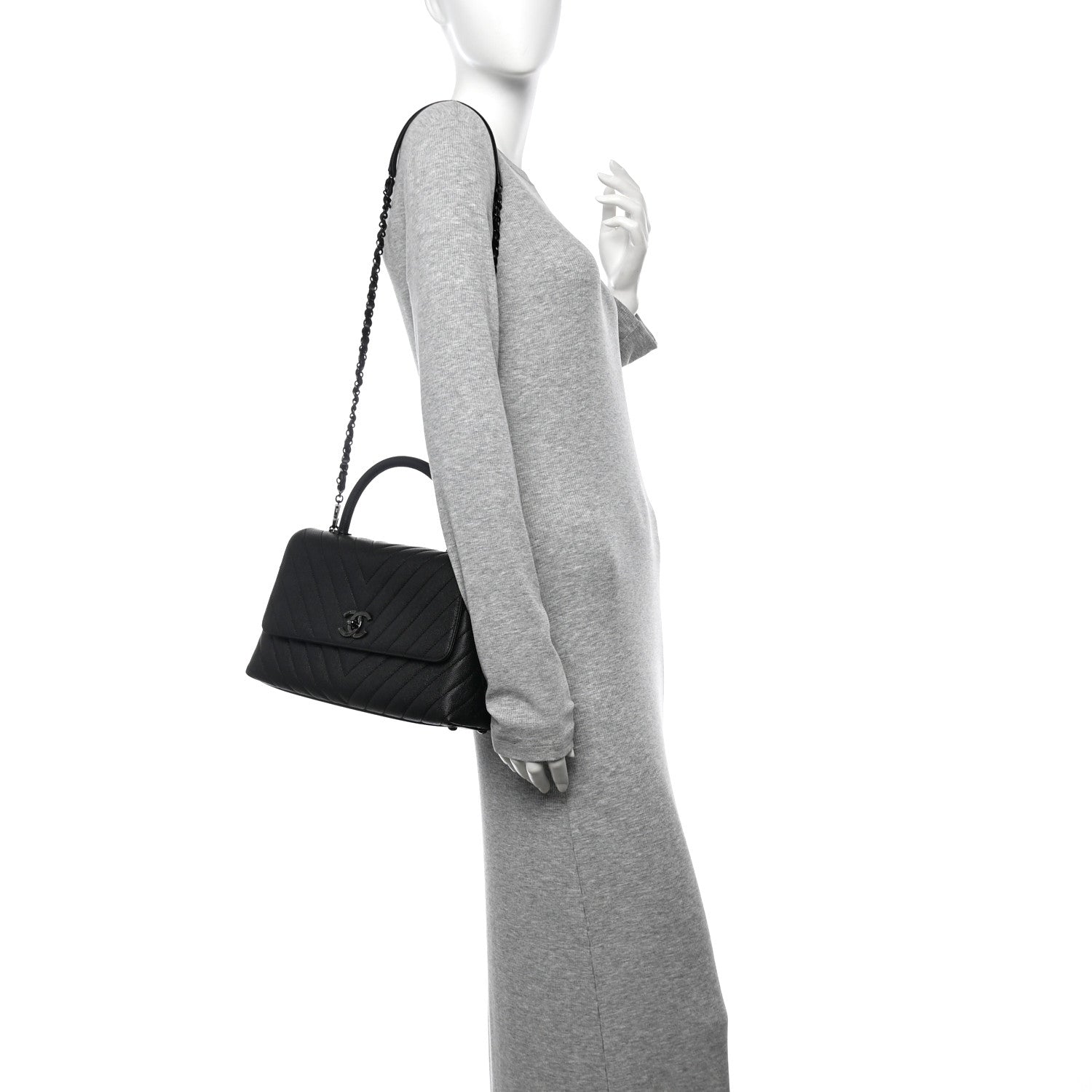 Chanel Caviar Chevron Quilted Small Coco Handle Flap So Black 2 of 9