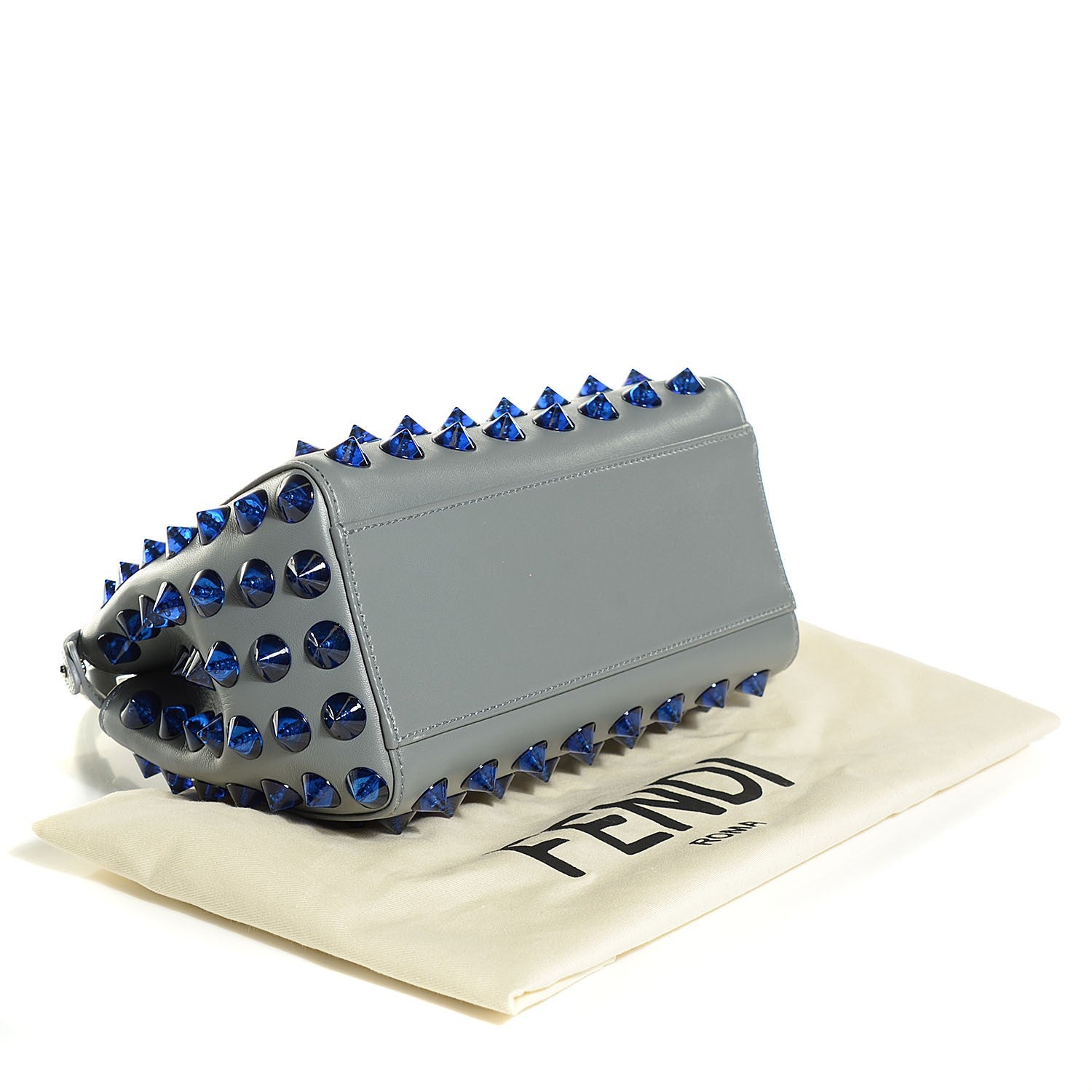 Fendi Nappa Studded Mini Peekaboo Iconic Satchel Grey 4 of 9